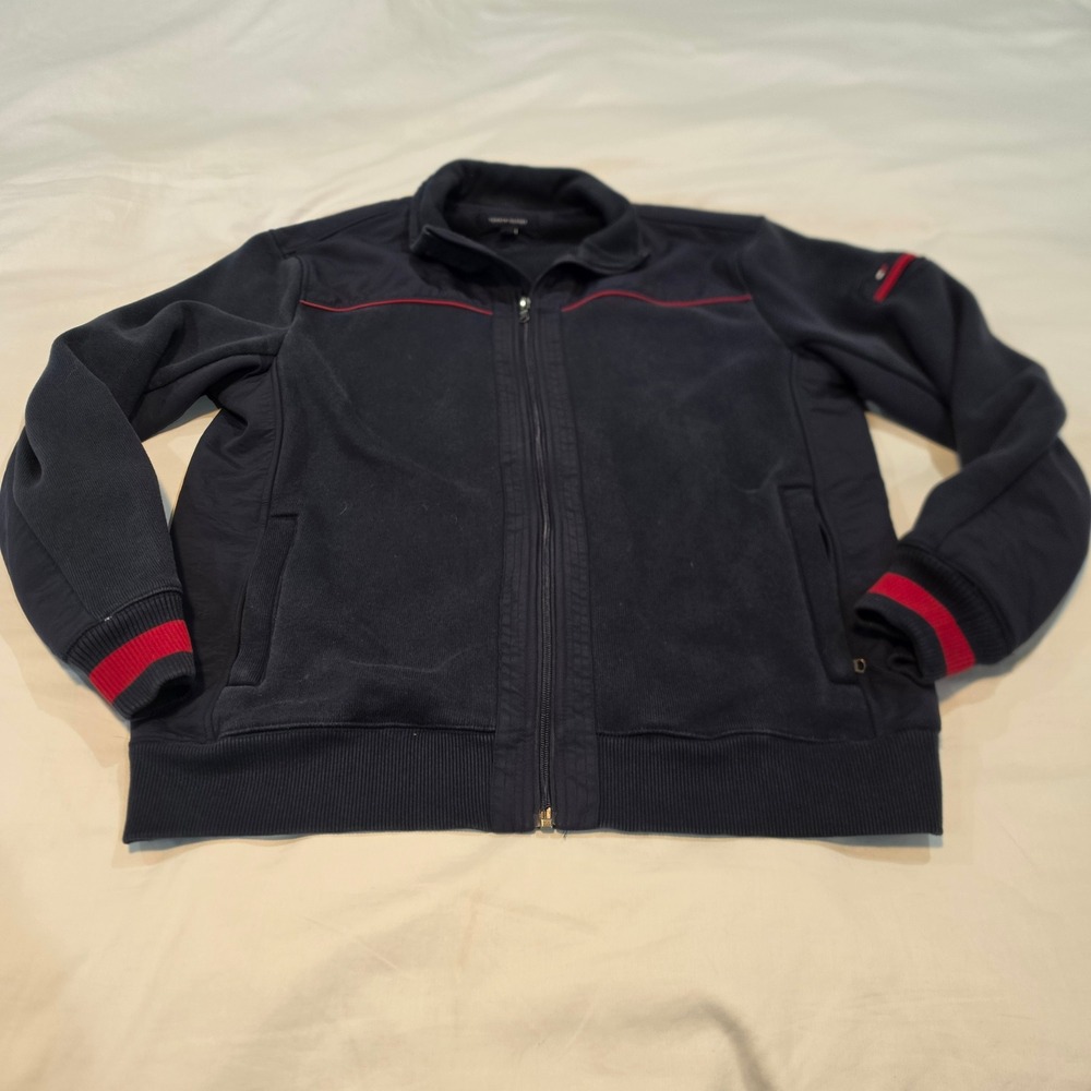 Tommy Hilfiger Track Jacket Mens XL Navy Blue Excellent Red Trim C8178A4716